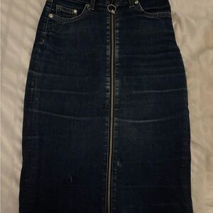 Dark Denim Skirt with Front Zipper
